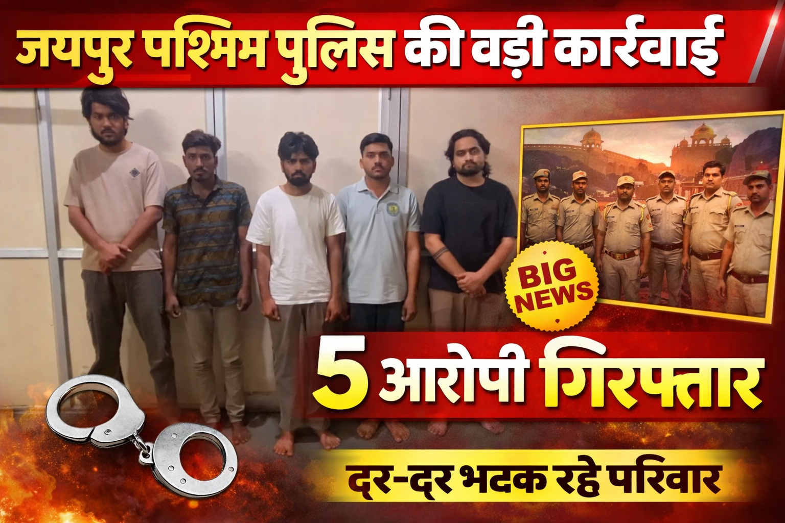 जयपुर पश्चिम पुलिस की बड़ी कार्रवाई, 5 आरोपी गिरफ्तार